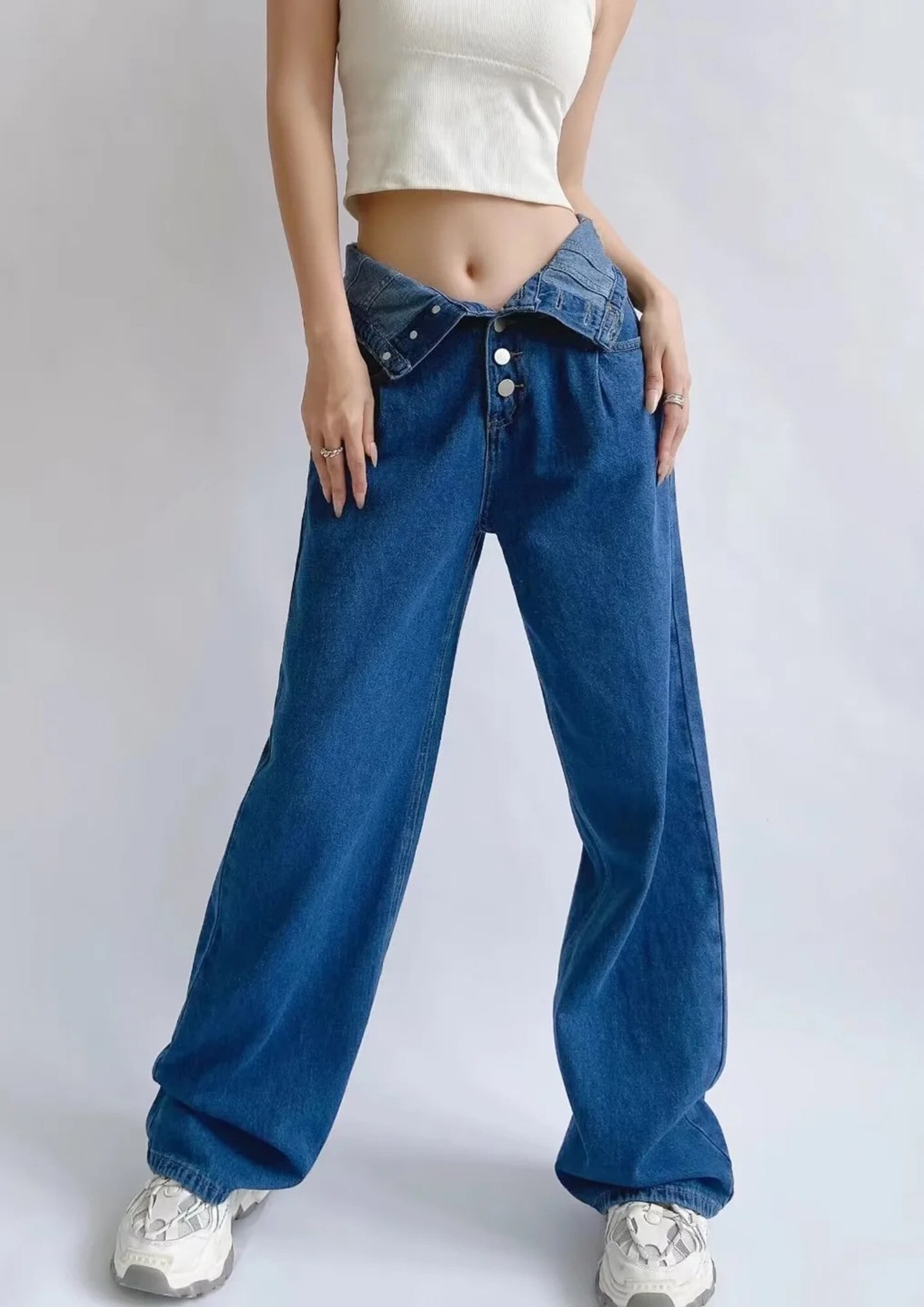 Men Navy Blue Baggy Denim Jeans M/L/XL Solid Clean Distress Casual