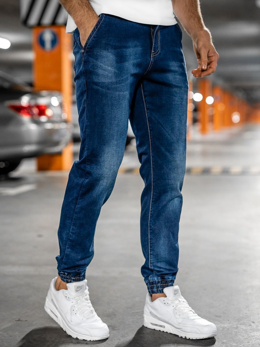 Navy Blue Cotton Jogger Jeans with Elastic Closure Men's M in