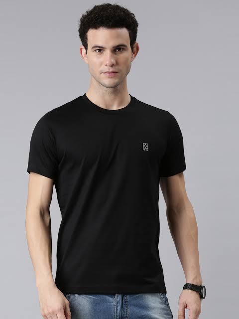 Men Round Neck Cotton Slim Fit Plain T Shirt Black Xl Size in - Main Image