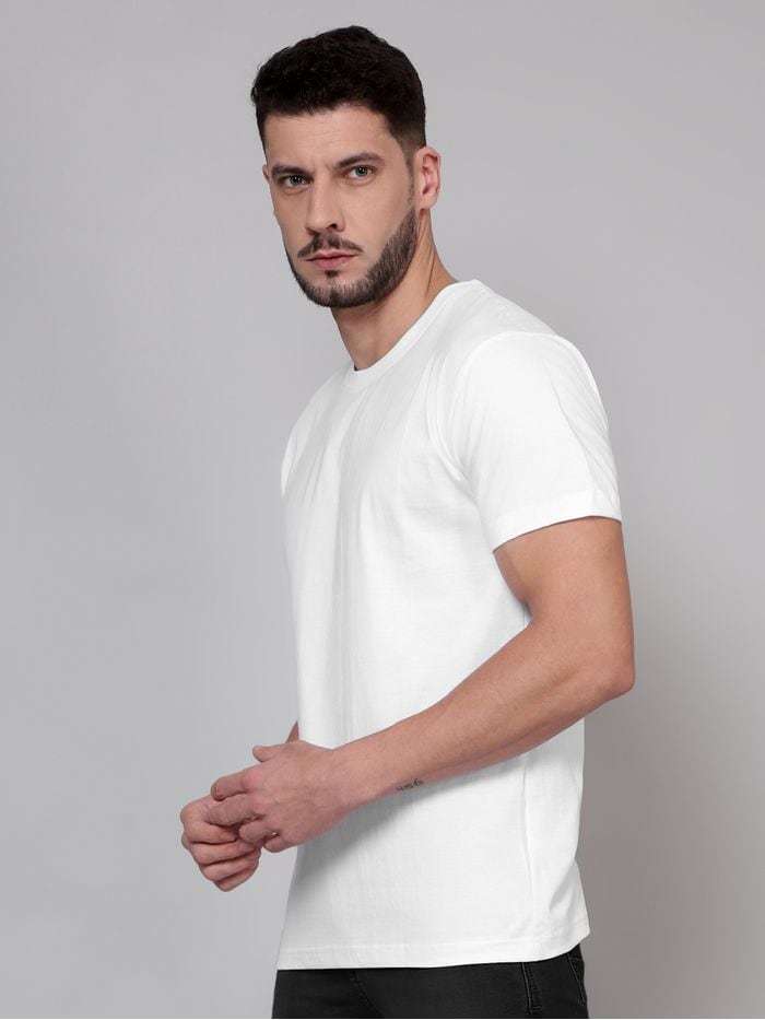 Men Round Neck Half Sleeve T-Shirts (White), Size L in Coimbatore