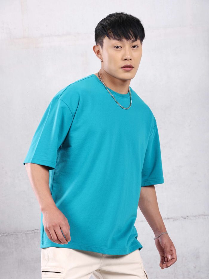 Men Round Neck Half Sleeves T-Shirt (Aqua Blue), Size XL in