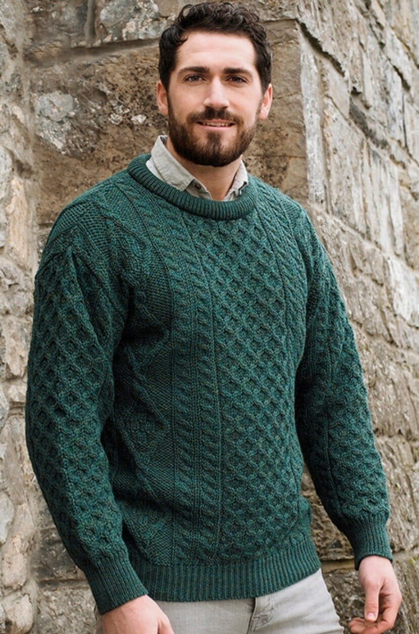 MEN'S CABLE KNIT CREW NECK WOOL SWEATER GREEN in Ludhiana at