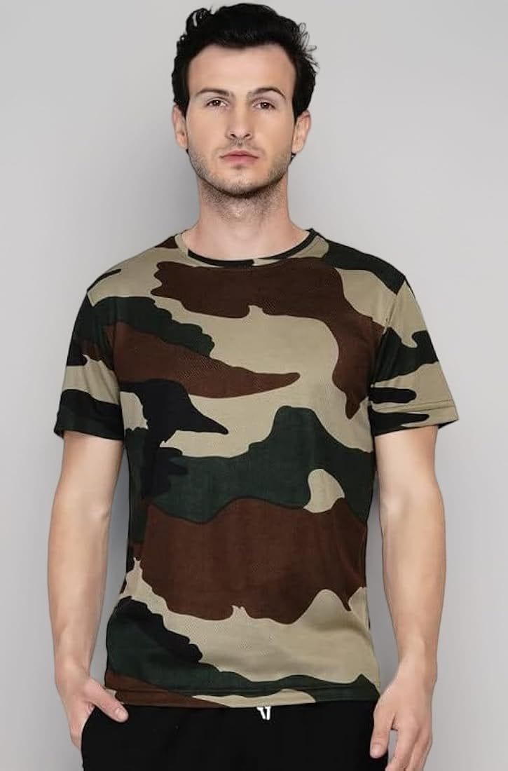 Men's Nylon Half Sleeves Military T Shirt Green (S-XL) in Delhi at