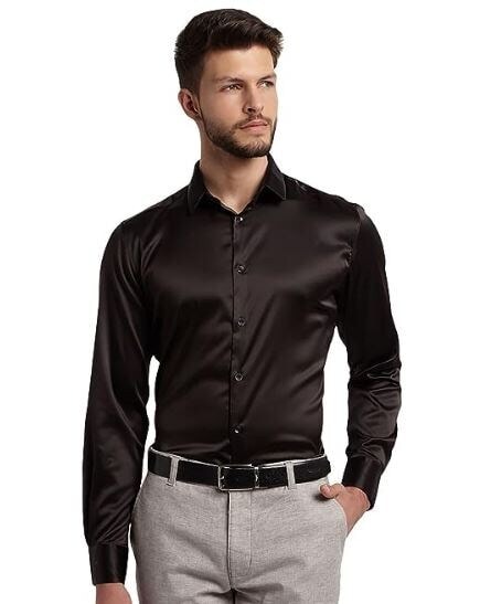 Men's Plain Long Sleeve Satin Shirt (Black) in Lucknow at ₹ 400