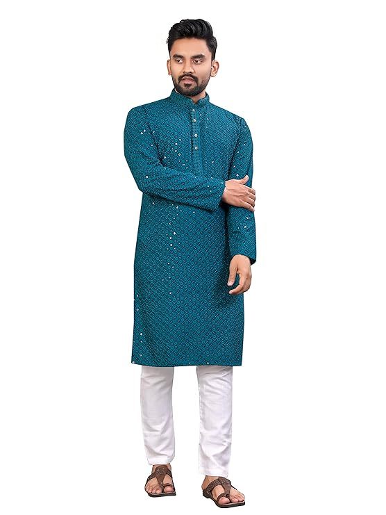 Men's Rayon Chikankari Kurta Blue 38-44 in Lucknow at ₹ 800