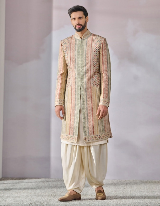 Men's Cotton Printed Sherwani with Salwar Set 36 in Mumbai at