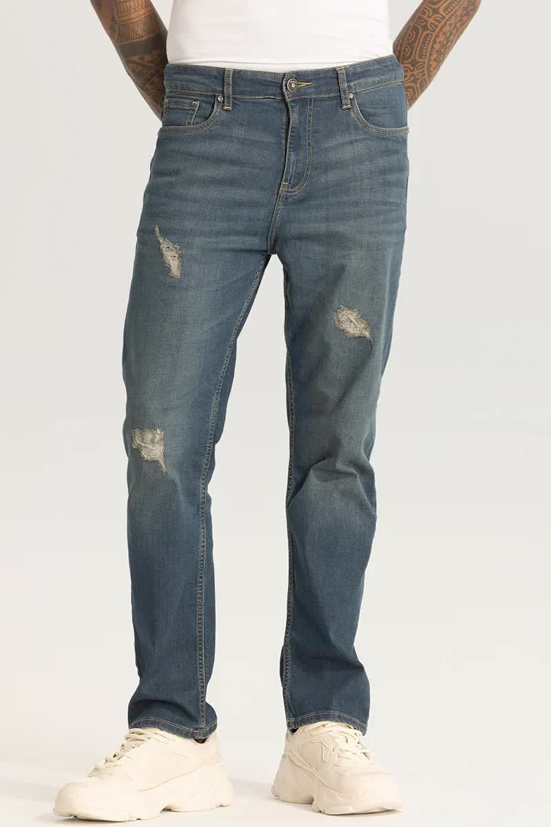 Men's Stretch Denim Damage Jeans Blue (S to XL) in Ludhiana at