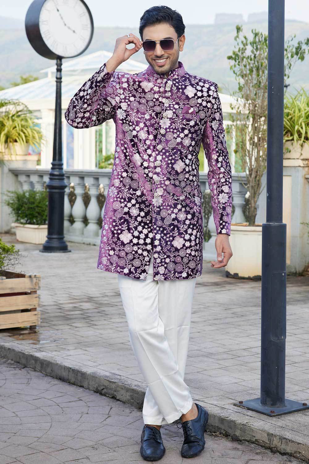 indo western dress for men Men 3 Pieces Indo-Western with golden thread work main image 1