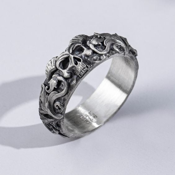 Men Silver Skull Band Ring in Rajkot at ₹ 300 ₹ 1,500 Pc by