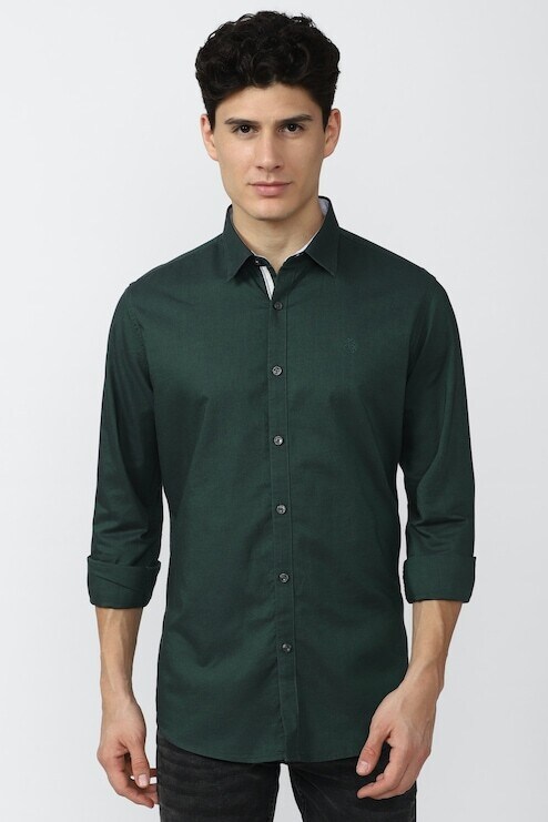 COMOLI 2017aw open collar shirts olive Dark Olive Solid Casual