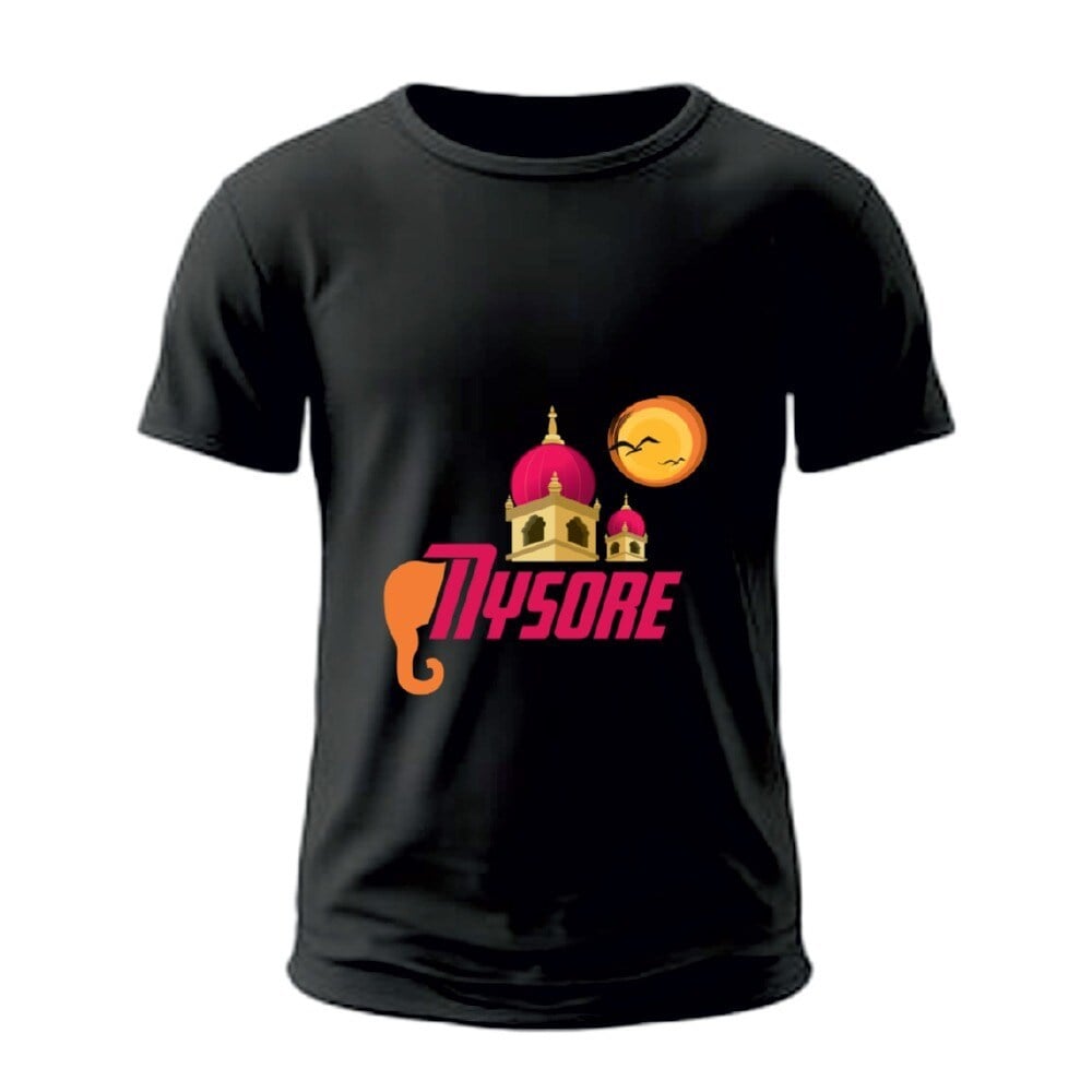 Mens Black Printed Namma Mysore Jersey T Shirt, Size 42 in