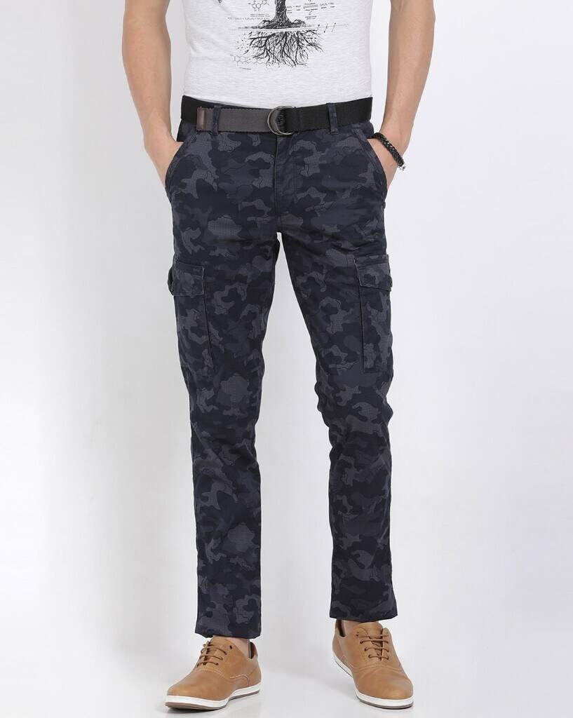 Printed Cotton Cargo Trouser for Men, Regular Fit, Size 30, Button