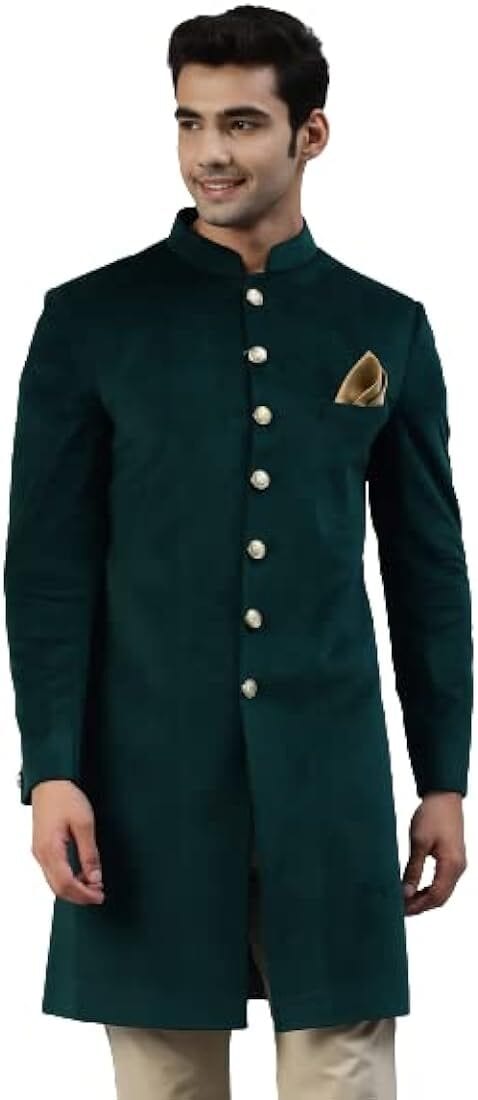 Mens Indo Western Wear Sherwani Dark Green XL in Delhi at 1,499 - 1,699 / Pc by Sai Fab - Justdial Mens Indo Western Wear Sherwani Dark Green XL in Delhi at 1,499 - 1,699 / Pc by Sai Fab - Justdial