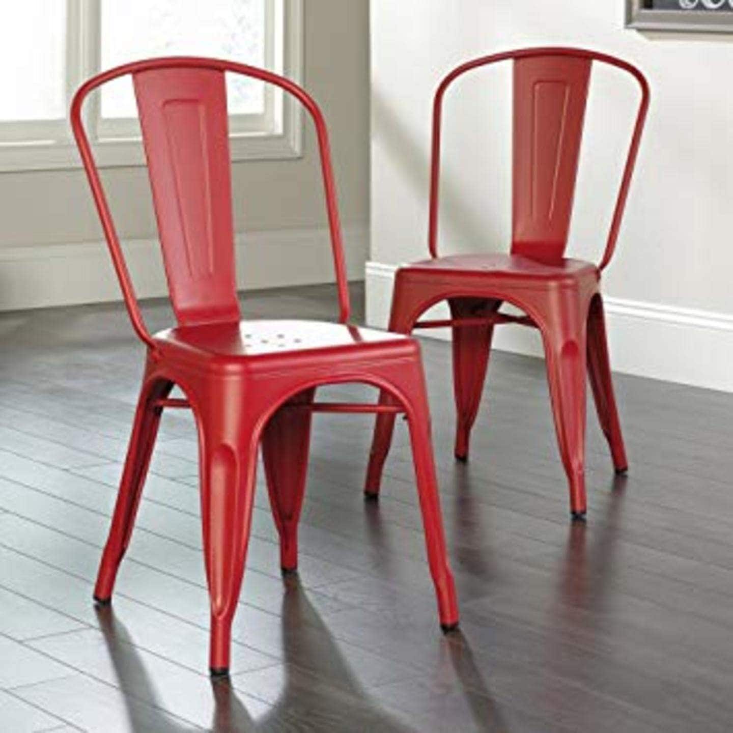 Metal Bistro Dining Chair Red, Mild Steel, Glossy Finish, 250 lbs