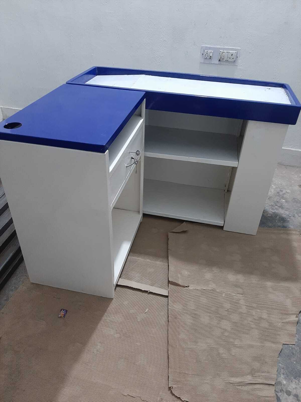 Mild Steel Cash Counter Table (White,Blue) in Kanpur at ₹ 18,000