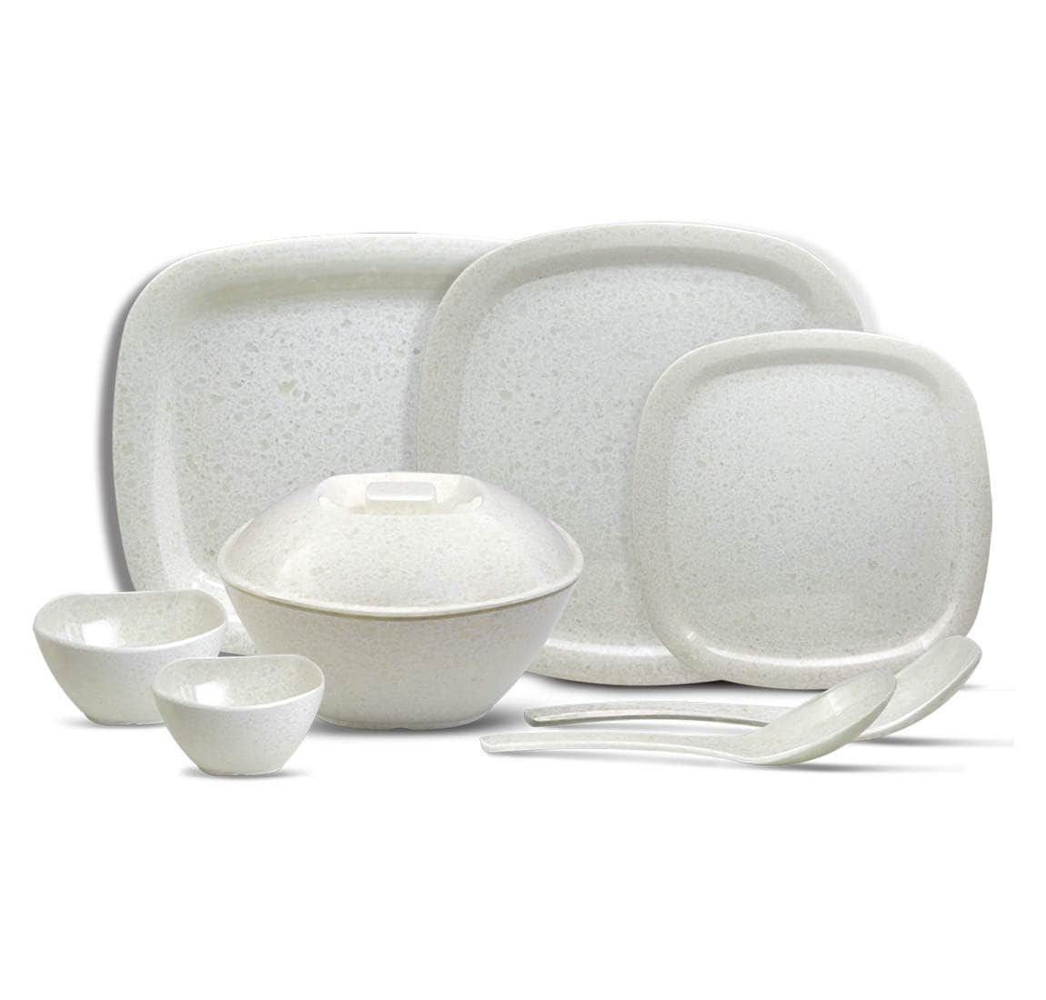 MILTON 31 Pcs Terroso Ivory Square Round Dinner Set31 Pcs in