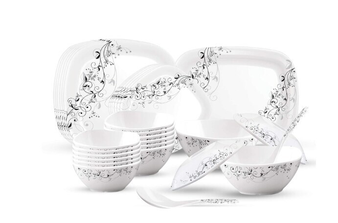 Milton Square And Round Melamine Dinner Set (Vine And Ivory) in