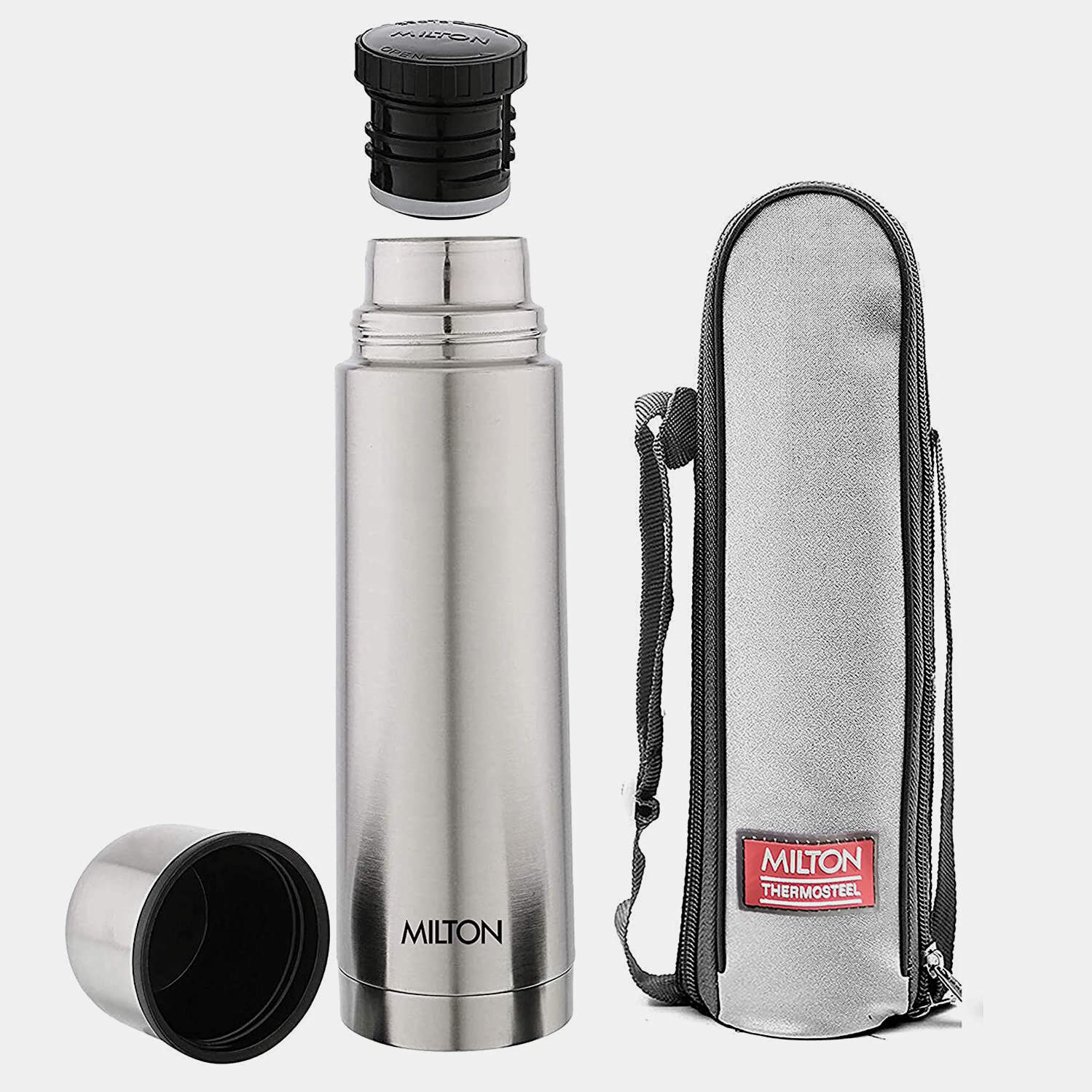 MILTON Thermosteel 1000 Plain Lid Water Bottle (Silver, 1000 ml