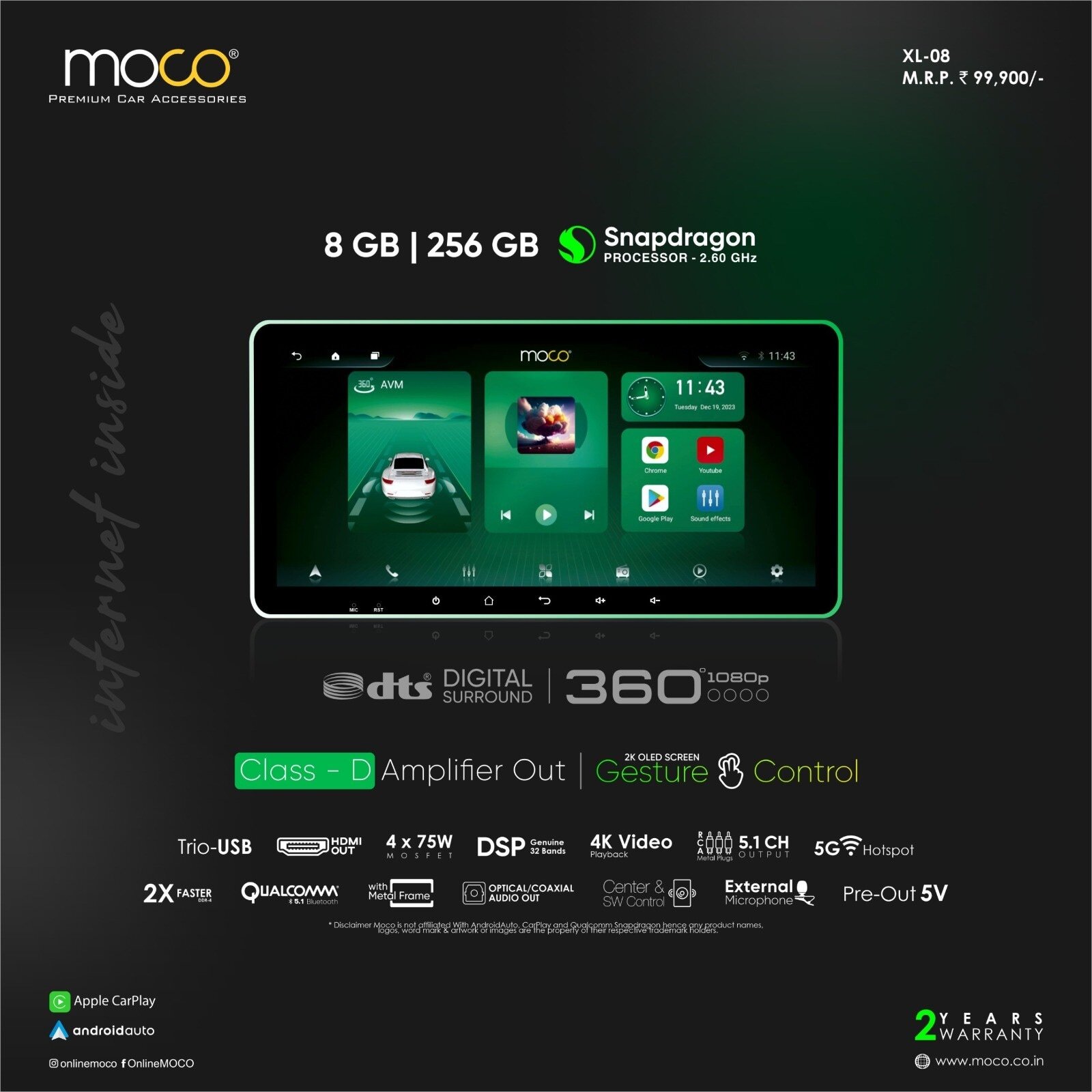 moco Moco Facelift Multimedia Player 4G Internet Inside DDR4 2GB RAM