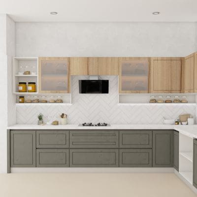 Modern L Shaped Modular Kitchen Design With White Dado Tiles in Pune at ...