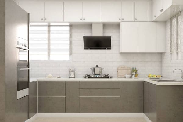 Modern Spacious U Shaped Modular Kitchen Off White Design With