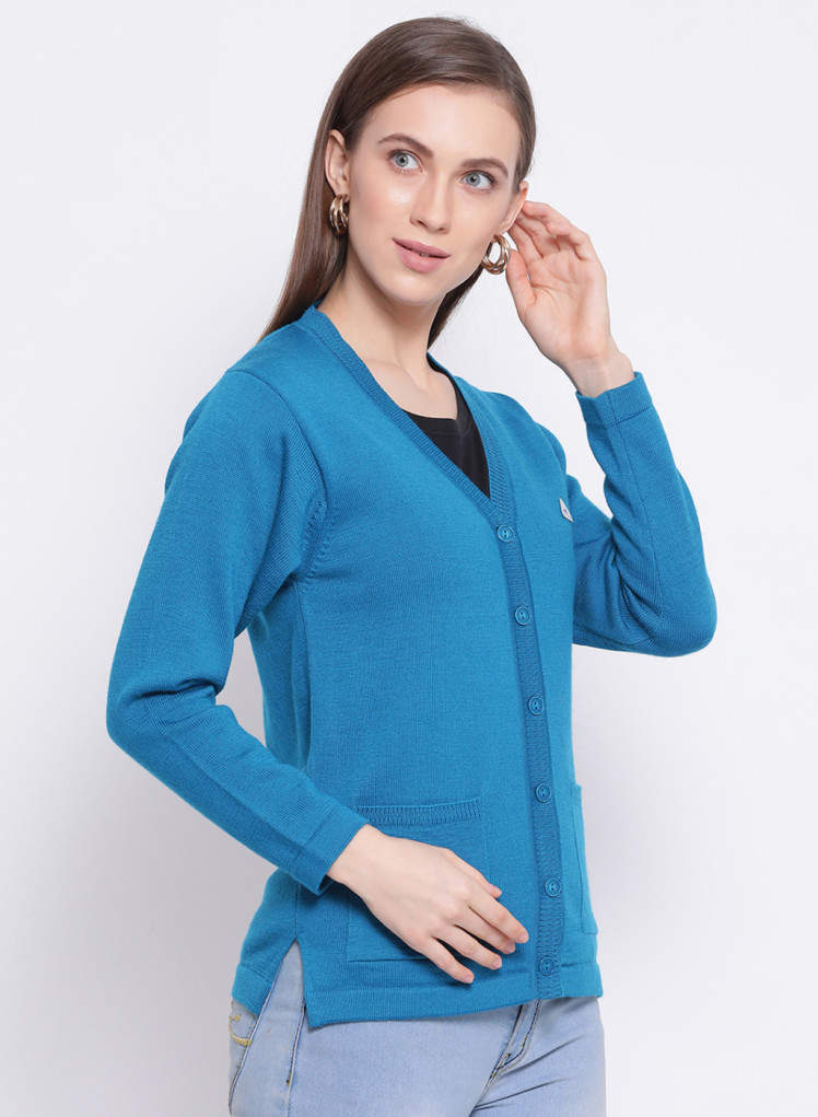Monte Carlo Women Blue Solid Cardigan 