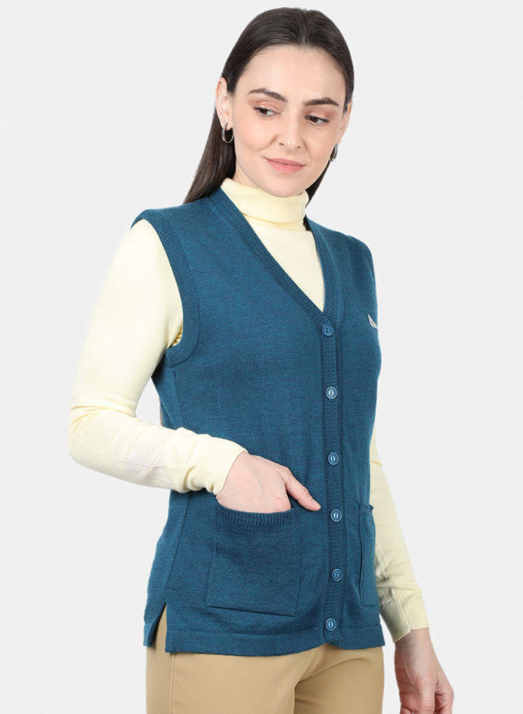 Monte Carlo Women Blue Solid Cardigan 