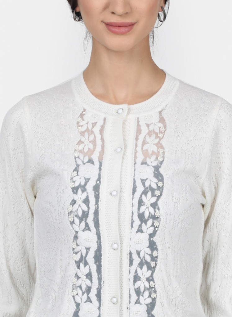 Monte Carlo Women White Solid Cardigan 
