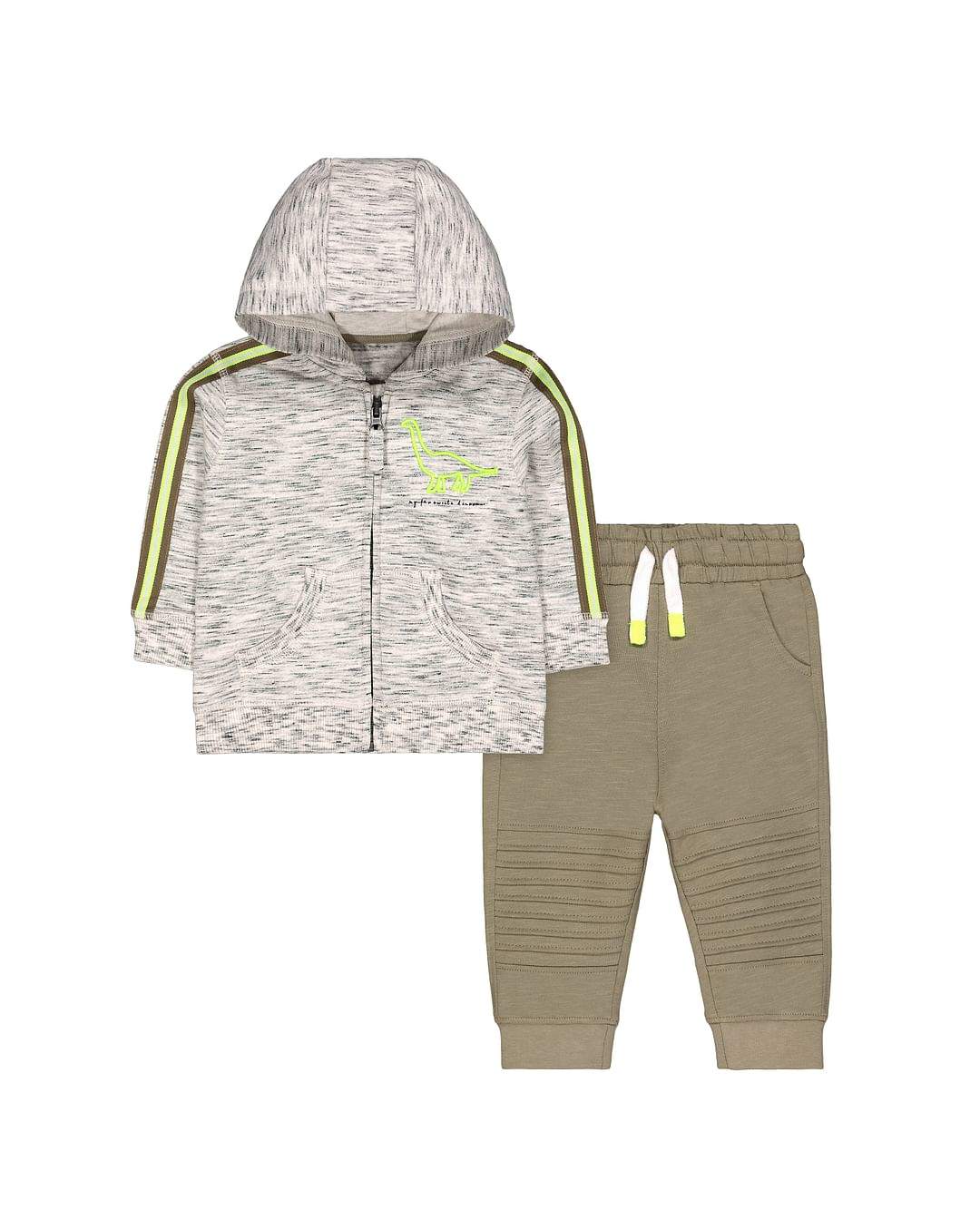 Mothercare Boys Dinosaur Zip Through Hoodie and Khaki Joggers Set