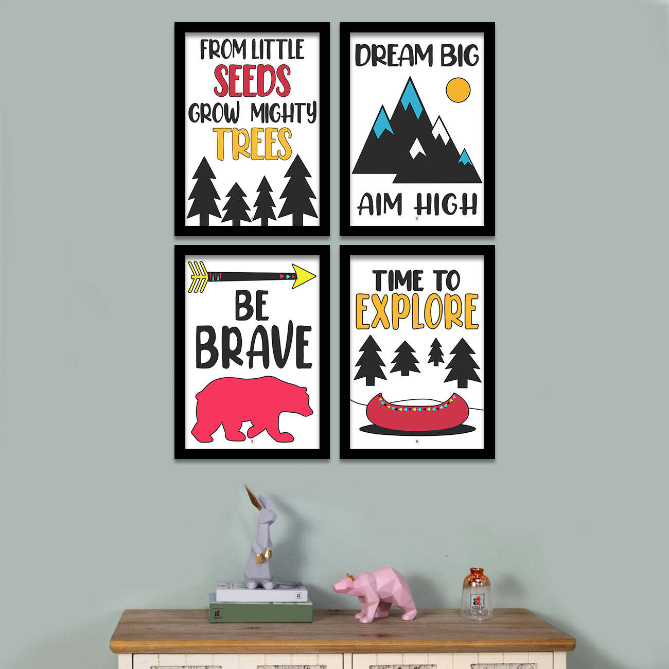 Motivation Framed Posters Set of A3 Size, Dream Big Aim High
