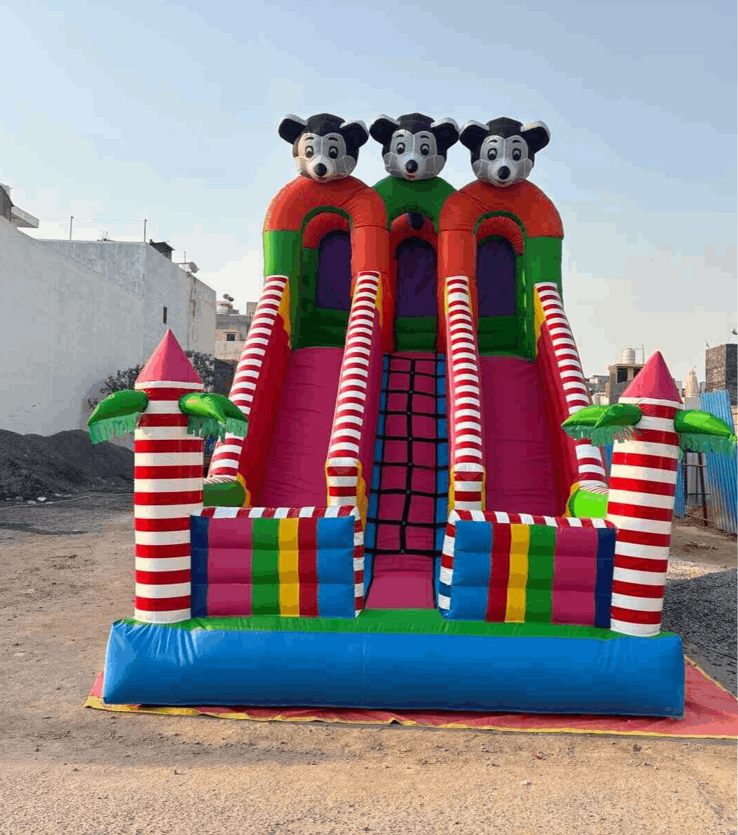 Three Lane Multicolor Slide Bouncy For Amusement Park in Delhi at