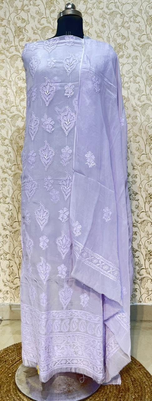 white christmas dresses Women's Lakhnavi Handcrafted Cotton Chikankari Suit Material main image 0