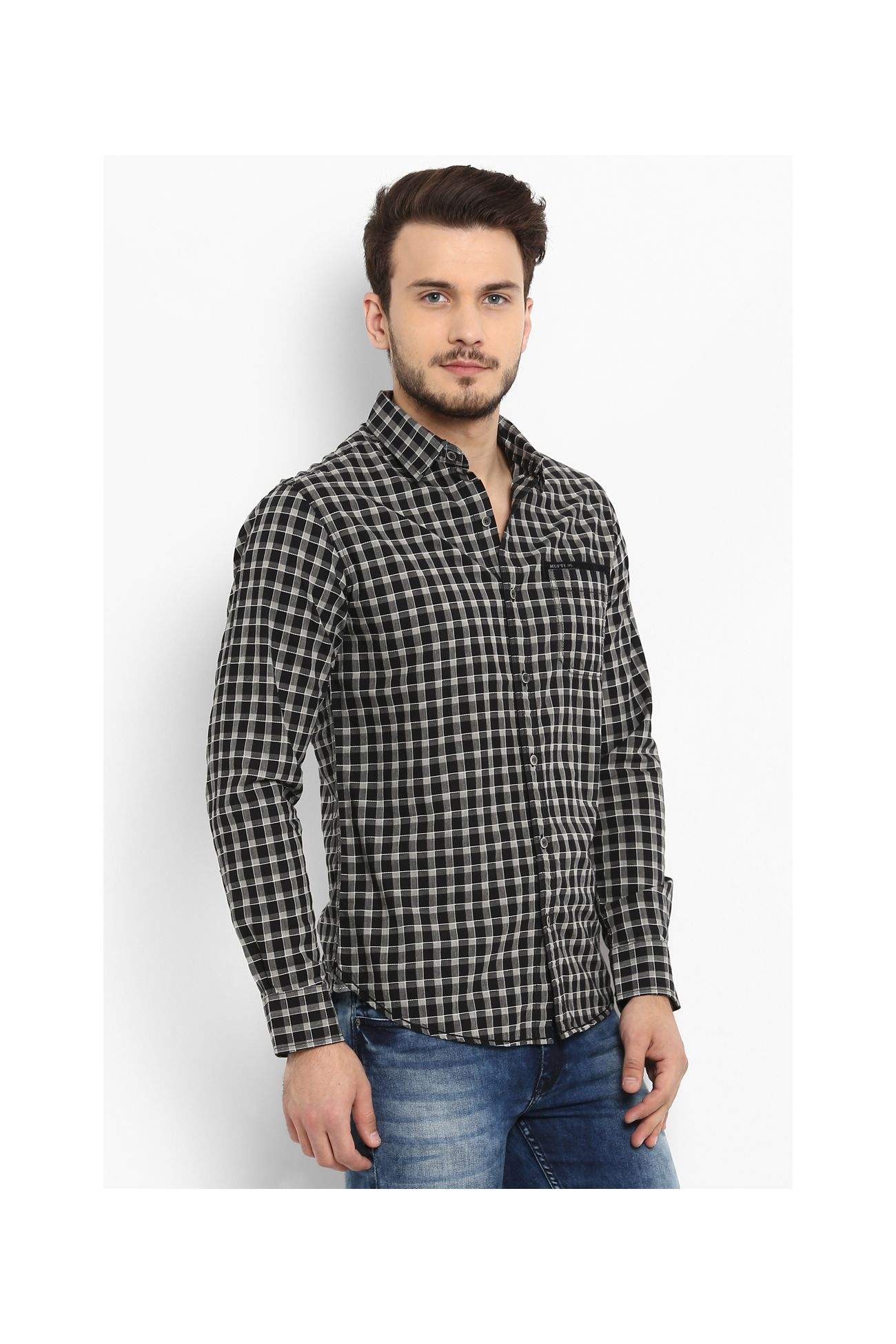 Collar Black Cotton Full Sleeves Shirt 