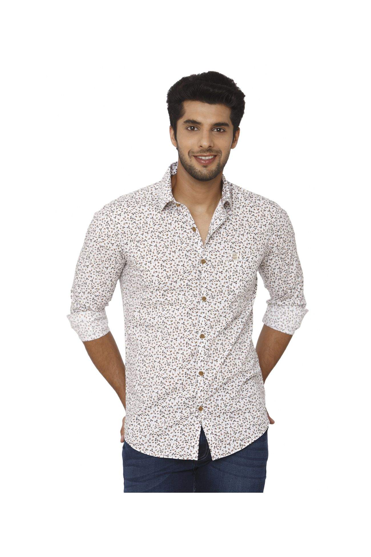 MUFTI Orange Micro Prints Printed Full Sleeve Shirt in Erode at