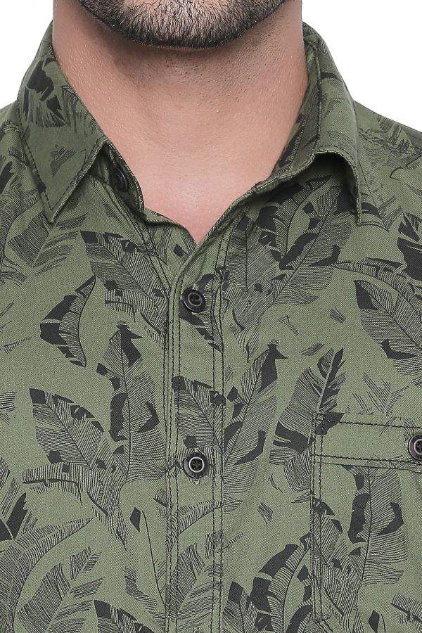 Mufti Olive Tropical Print Half Sleeves 