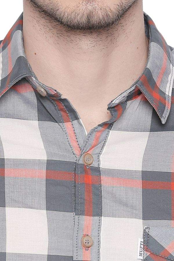 Mufti White-Grey Checkered Full Sleeved 
