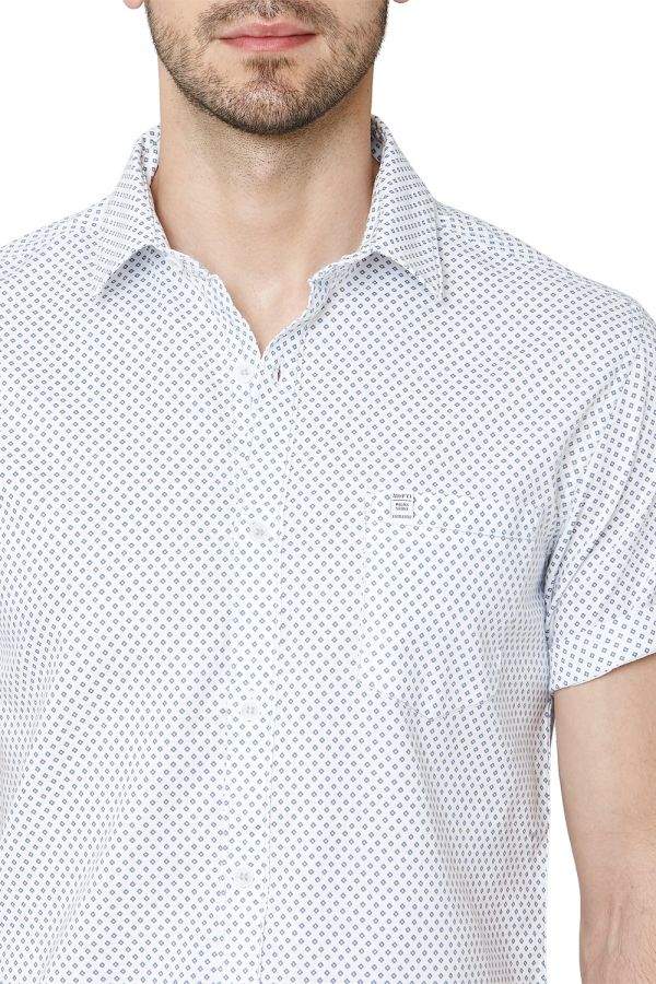 Mufti White Printed Half Sleeves Shirt 