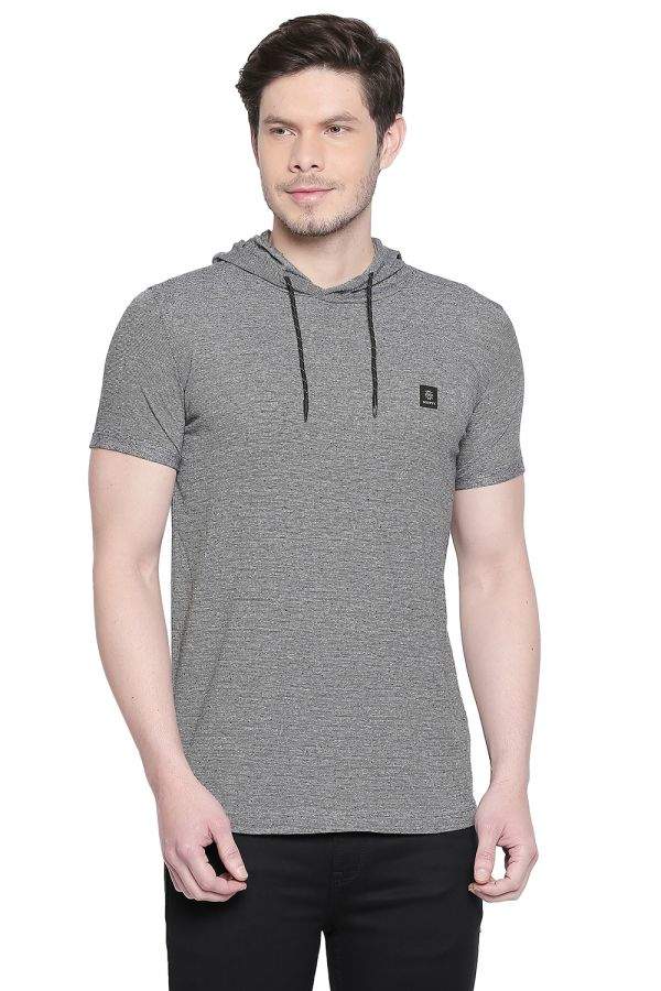 MUFTI Grey Hooded Half Sleeves Casual T Shirt (M) in Delhi at