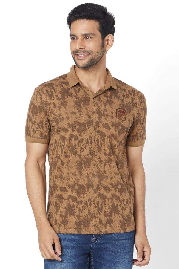 MUFTI Khaki Printed Polo T-shirt (2XL) in Mumbai at ₹ 1,535