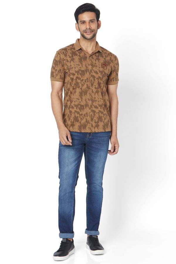 Mufti Khaki Printed Polo T-shirt (XL 