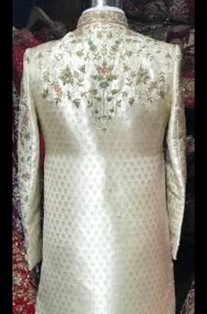 Floral Silk and Velvet Multi-Color Sherwani XL Handmade in Delhi