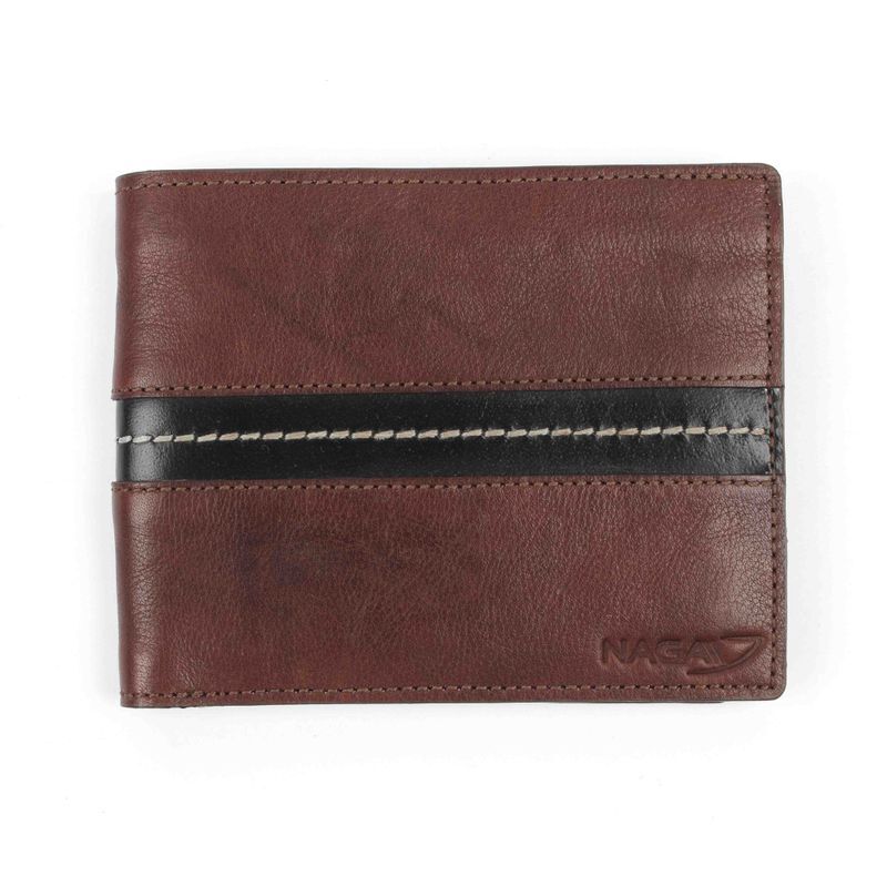 NAGA Leather Wallet with Zip Coin Pouch (Mud Brown Black) in