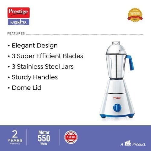 Prestige Nakshatra Juicer Mixer Grinder (White, Jars) in