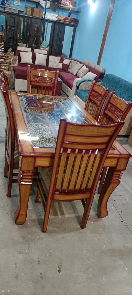 Modern Teak Wood Rectangle Dining Table with Natural Wood Grain