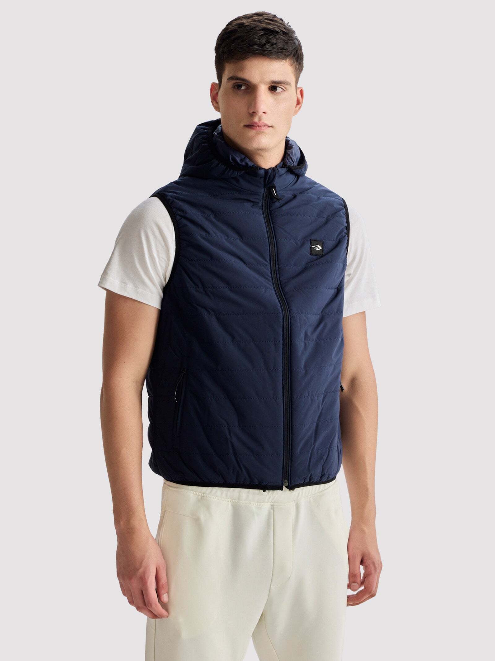 Navy Hooded Sleeveless Jacket For Men in Ludhiana at ₹ 1,899 Pc