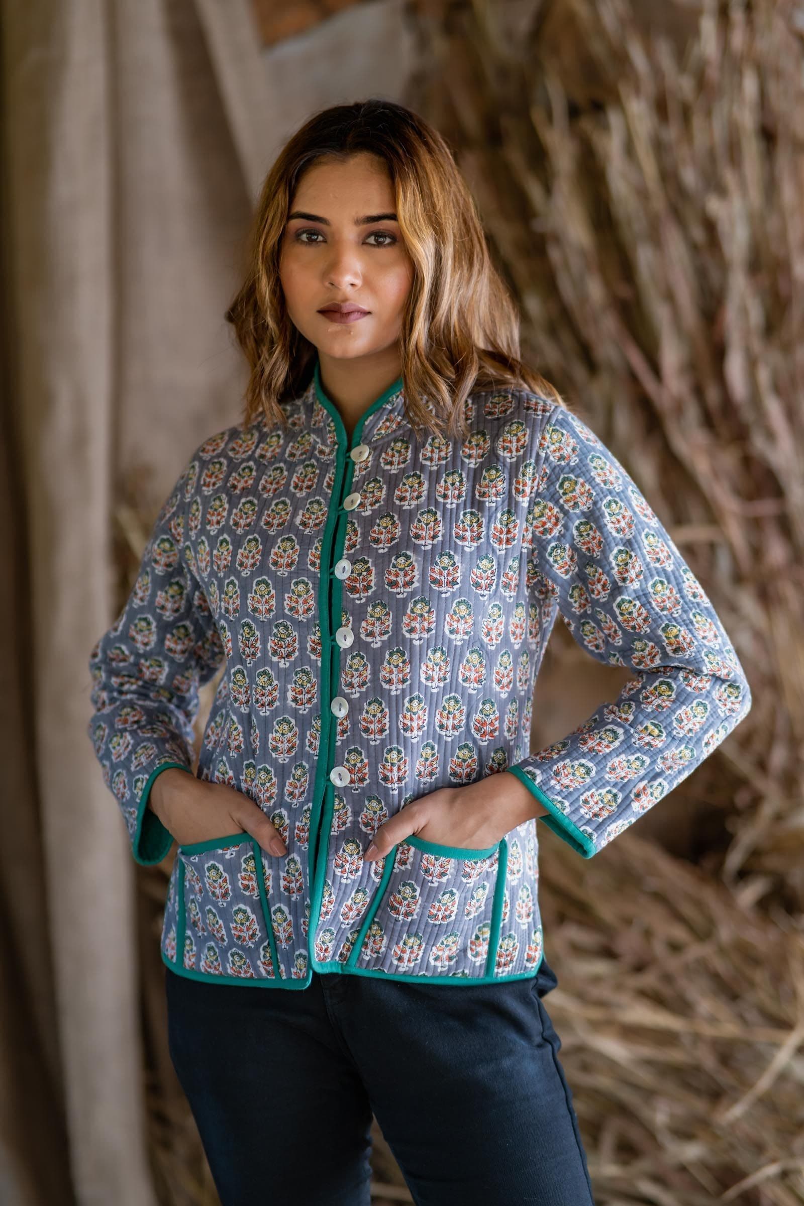 Navyas Fashion Bluish Grey Reversible Quilted Women Jacket in