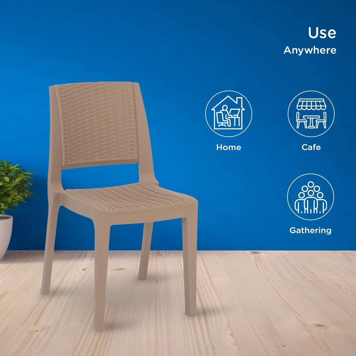 NILKAMAL Enamora Premium Plastic Armless Office Chair (Rattan Dark