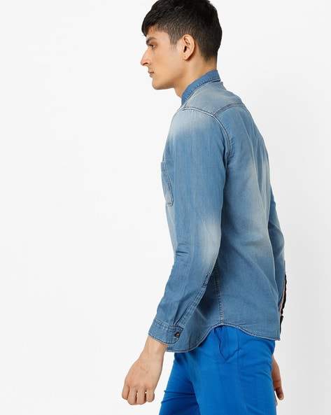 Numero Uno Mens Washed Denim Shirt with 