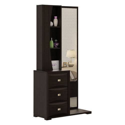 Off-white Plywood Dressing Table with Wooden Legs and Drawers in