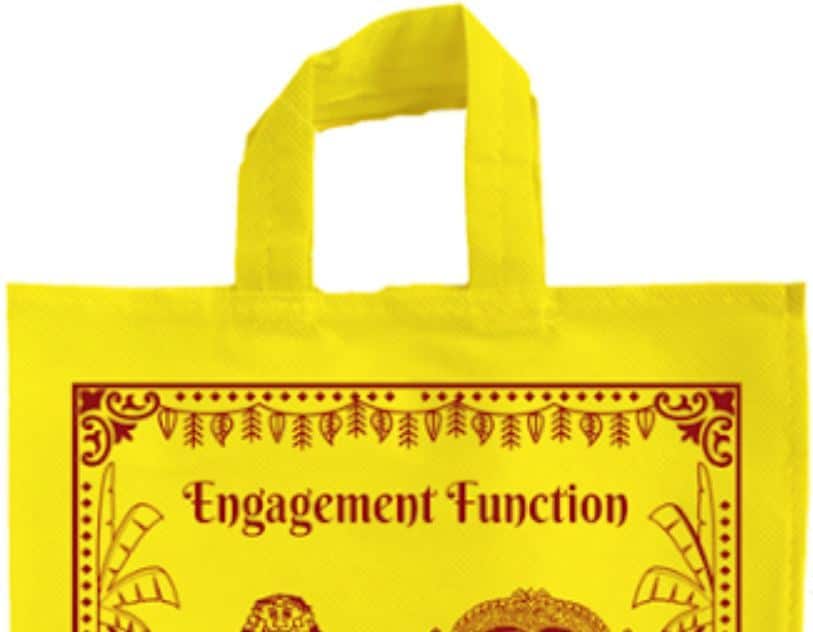 One Side Printed Traditional Jute Yellow Thamboolam Bag in